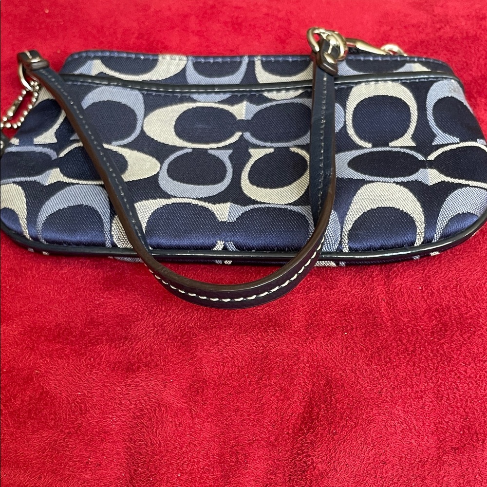Coach Navy Signature Canvas Wristlet with Gray 'C' Pattern EUC